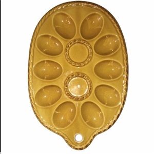 Deviled Egg Serving Dish 1970’s Ceramic Yellow & Brown Handpainted Vintage